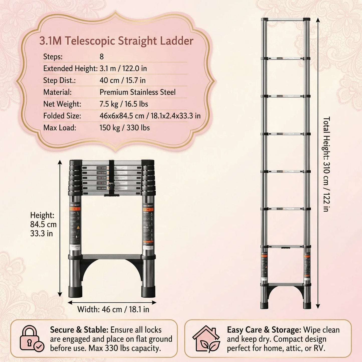 Telescoping Ladder,Quick Folding Aluminum Extension Ladder