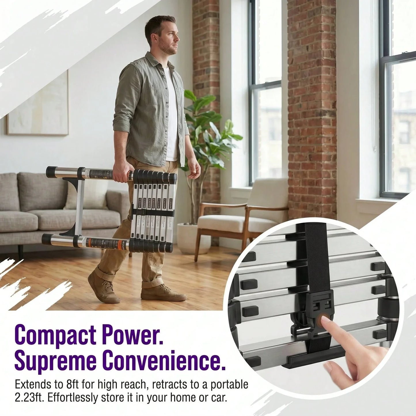 Telescoping Ladder,Quick Folding Aluminum Extension Ladder