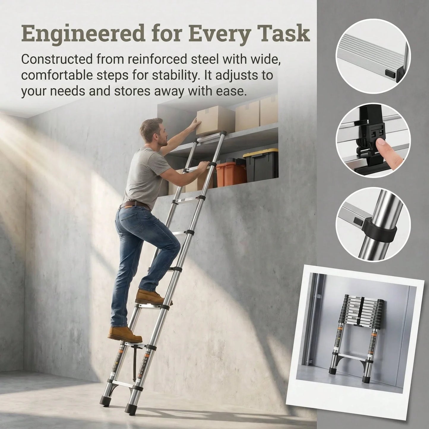 Telescoping Ladder,Quick Folding Aluminum Extension Ladder