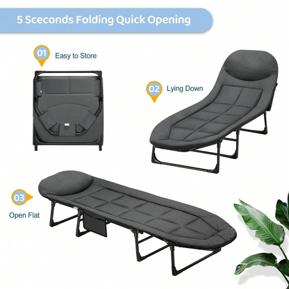 Camping Cot for Adults, 6 Angle Adjustable Folding Camping Bed