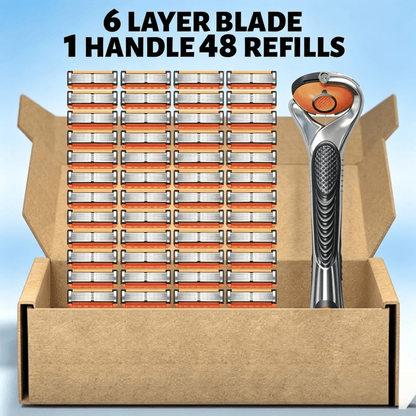 Men’s 6-Blade Shaving Set: Razor Handle with 24 or 48 Spare Cartridges