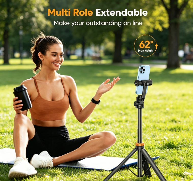 62" Phone Tripod, Tripod for iPhone & Selfie Stick with Remote, Extendable Cell Phone Stand & Ultimate Phone Holder