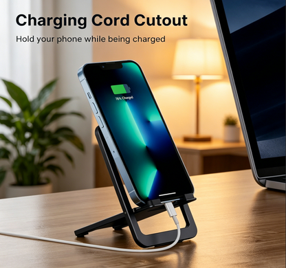 Cell Phone Stand, Foldable Aluminum Adjustable Phone Holder for Desk Portable Travel Essentials Office Accessories