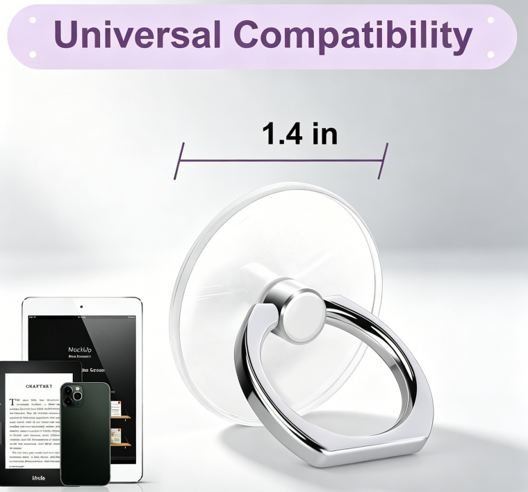 Cell Phone Ring Holder, Transparent Ring Holder 360°Rotation Finger Ring Stand, Clear Cell Phone Kickstand Compatible with Most of Phones