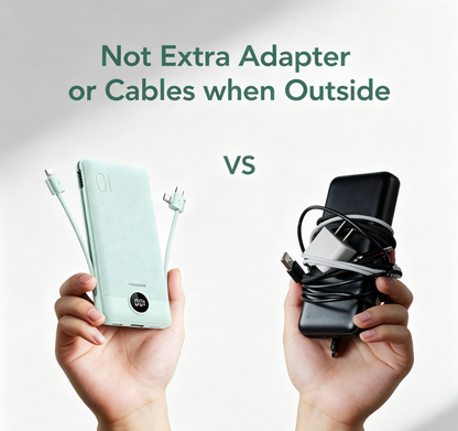 Portable Charger with Built-in AC Plug and Cables, All in One 10000mAh Ultra Slim Power Bank Emergency Fast Charging