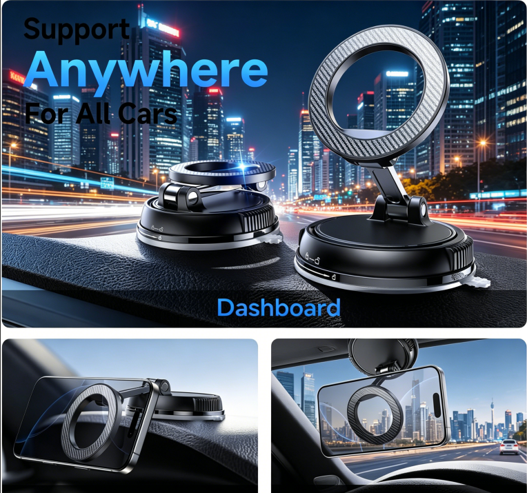 Car Phone Holder for Magsafe [78+LBS Strongest Suction & 2400gf Strongest Magnetic] 360° Adjustable Car Phone Mount