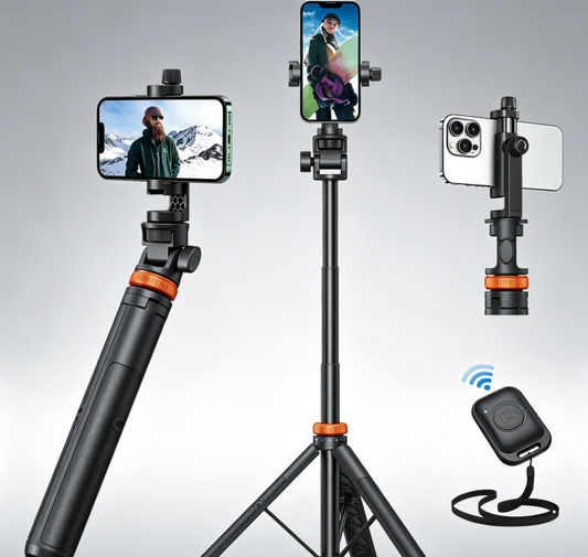 62" Phone Tripod, Tripod for iPhone & Selfie Stick with Remote, Extendable Cell Phone Stand & Ultimate Phone Holder