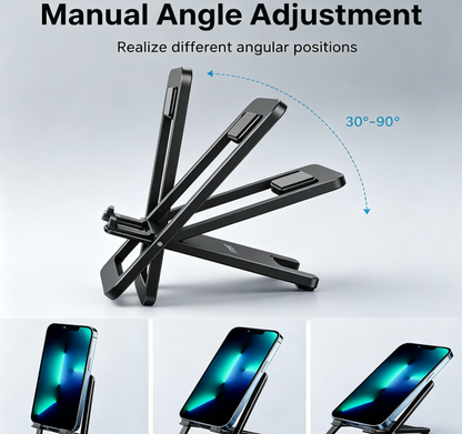 Cell Phone Stand, Foldable Aluminum Adjustable Phone Holder for Desk Portable Travel Essentials Office Accessories