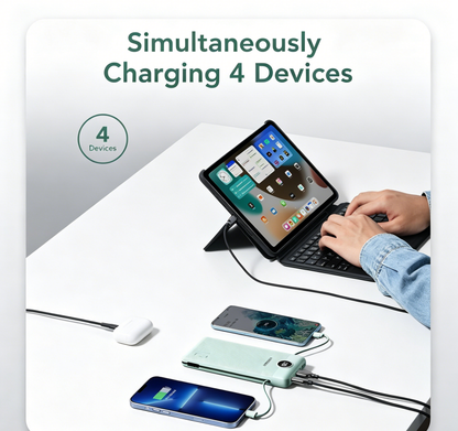 Portable Charger with Built-in AC Plug and Cables, All in One 10000mAh Ultra Slim Power Bank Emergency Fast Charging
