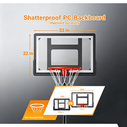 Adjustable Kids Basketball Hoop, 5.5–7.5 FT Height, 33 Inch Shatterproof Backboard